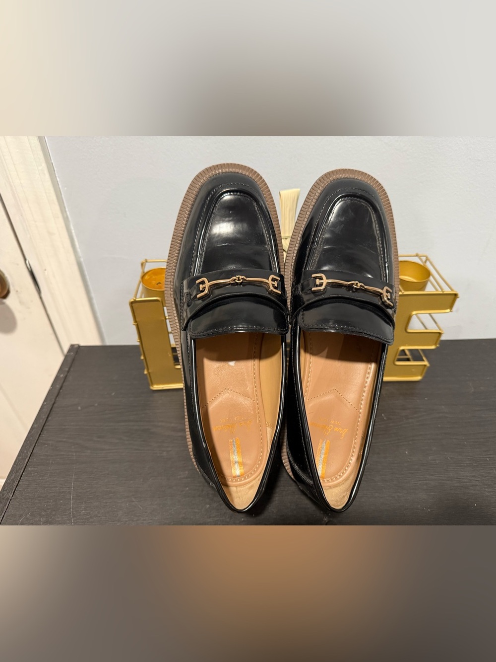 Sam Edelman Black Leather Chunky Loafer with Gold Bit - Picture 3 of 10
